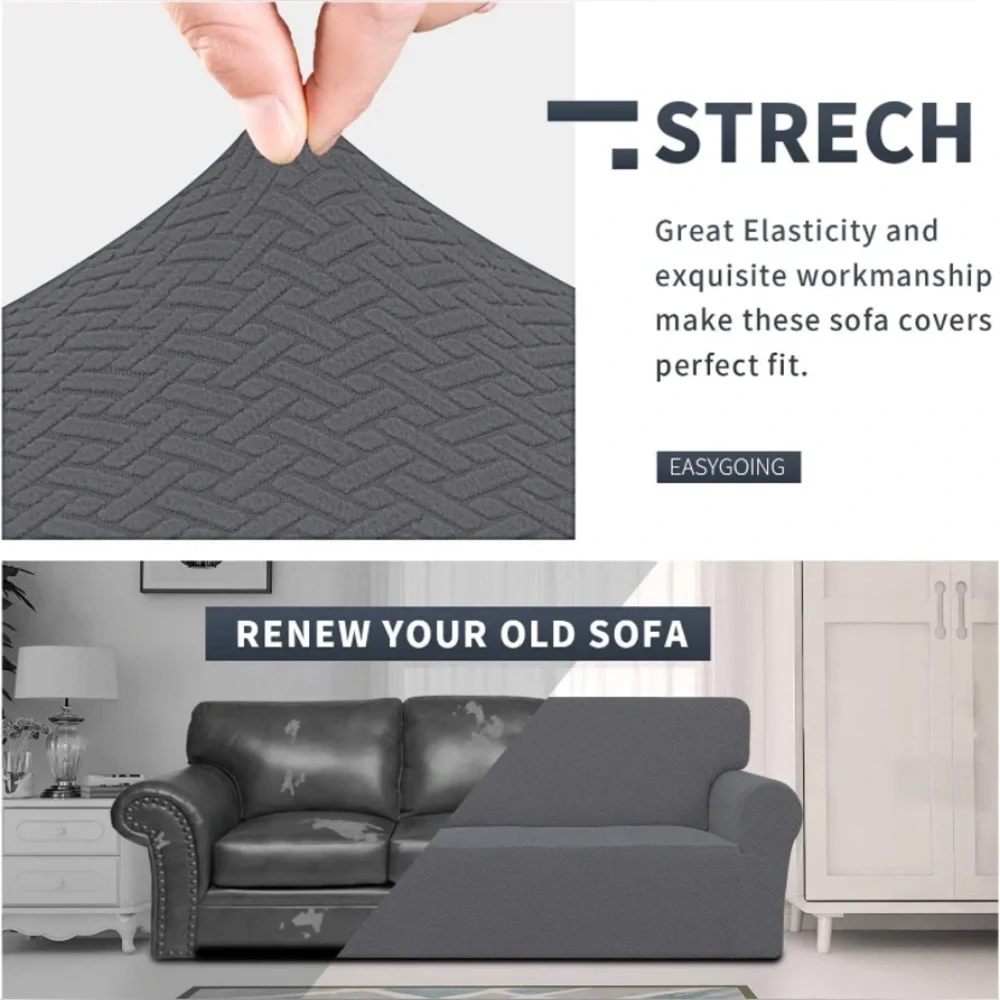 Stretch Oversized Sofa Slipcover 1 Pc Furniture Protector Jacquard Fabric Gray